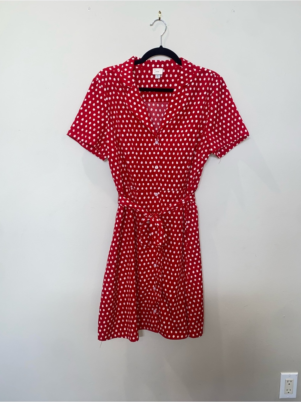 A New Day Target Red W/ Polka Dots Tie-Waist A-Line Mini Dress Casual Vacation